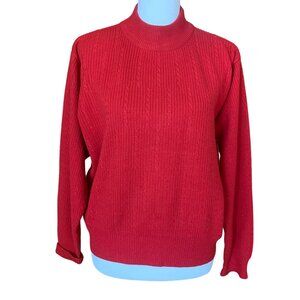 Vintage Liz Claiborne Red Cable Knit Sweater Lambswool & Acrylic Blend Women's M